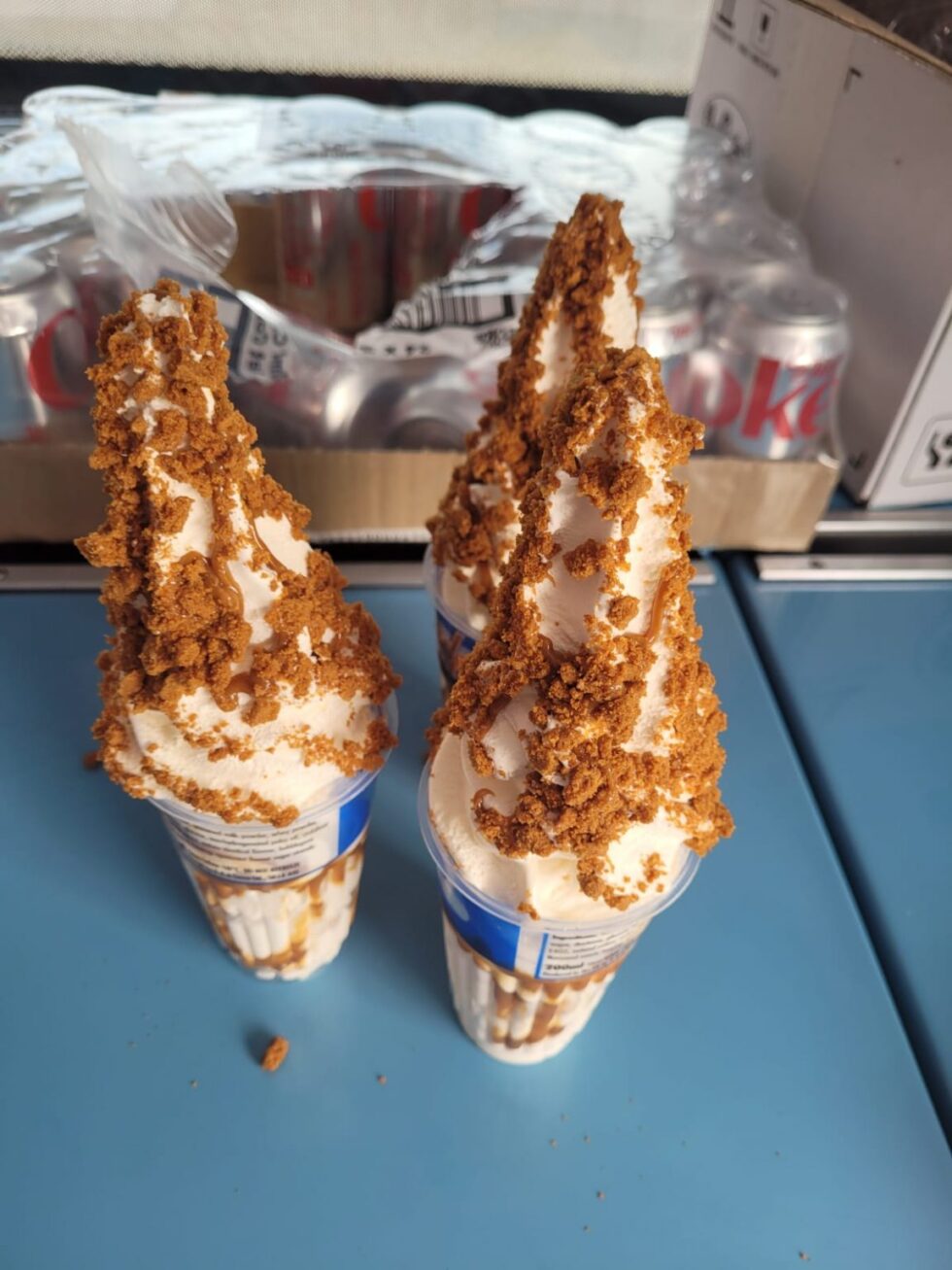 Freshly made whippy ice cream tub with Maltesers and chocolate sauce from Surrey Whippys